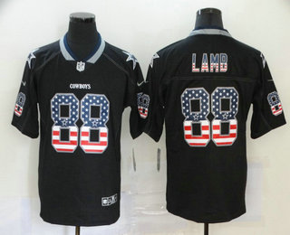 Men's Dallas Cowboys #88 CeeDee Lamb 2020 USA Flag Fashion Black Color Rush Stitched Nike Limited Jersey