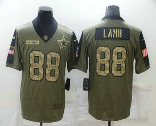 Men's Dallas Cowboys #88 CeeDee Lamb 2021 Olive Camo Salute To Service Limited Stitched Jersey