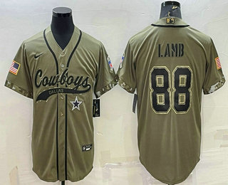 Men's Dallas Cowboys #88 CeeDee Lamb 2022 Olive Salute to Service Cool Base Stitched Baseball Jersey