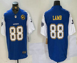 Men's Dallas Cowboys #88 CeeDee Lamb 2024 FUSE Royal Gold With John Madden Patch Stitched Jersey