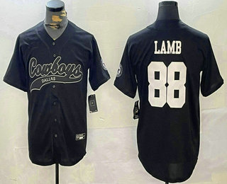 Men's Dallas Cowboys #88 CeeDee Lamb Black Cool Base Stitched Baseball Jersey