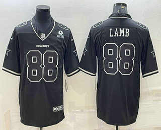 Men's Dallas Cowboys #88 CeeDee Lamb Black With 1960 Patch Limited Stitched Football Jersey