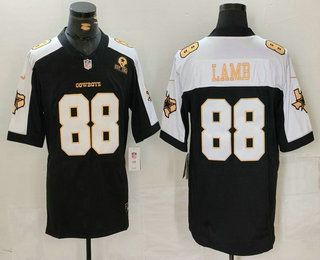 Men's Dallas Cowboys #88 CeeDee Lamb Blue Gold Name Thanksgiving FUSE Vapor Limited Stitched Jersey