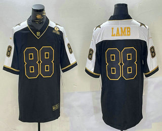 Men's Dallas Cowboys #88 CeeDee Lamb Blue Thanksgiving 1960 Patch FUSE Vapor Limited Stitched Jersey