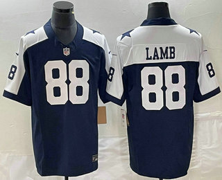 Men's Dallas Cowboys #88 CeeDee Lamb Blue Thanksgiving FUSE Vapor Limited Stitched Jersey