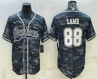 Men's Dallas Cowboys #88 CeeDee Lamb Grey Camo With Patch Cool Base Stitched Baseball Jersey