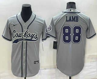 Men's Dallas Cowboys #88 CeeDee Lamb Grey Stitched Cool Base Nike Baseball Jersey