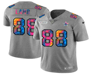 Men's Dallas Cowboys #88 CeeDee Lamb Greyheather Nike Multi-Color 2020 NFL Crucial Catch NFL Jersey