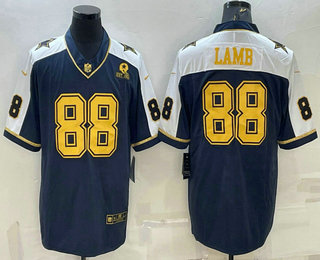 Men's Dallas Cowboys #88 CeeDee Lamb Navy Gold Edition With 1960 Patch Limited Stitched Football Jersey