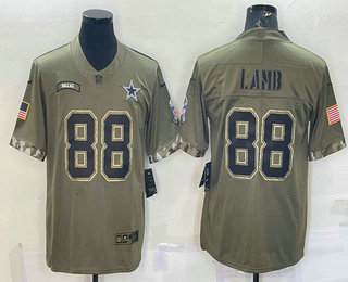 Men's Dallas Cowboys #88 CeeDee Lamb Olive 2022 Salute To Service Limited Stitched Jersey