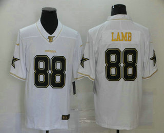 Men's Dallas Cowboys #88 CeeDee Lamb White 100th Season Golden Edition Jersey