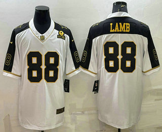 Men's Dallas Cowboys #88 CeeDee Lamb White Gold Edition With 1960 Patch Limited Stitched Football Jersey