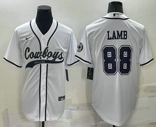 Men's Dallas Cowboys #88 CeeDee Lamb White Stitched Cool Base Nike Baseball Jersey