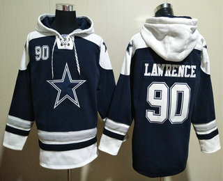 Men's Dallas Cowboys #90 Demarcus Lawrence Navy Blue Ageless Must Have Lace Up Pullover Hoodie