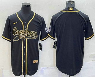 Men's Dallas Cowboys Black Gold With Patch Cool Base Stitched Baseball Jersey