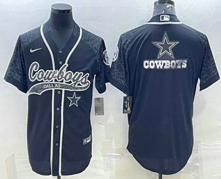 Men's Dallas Cowboys Black Reflective Team Big Logo With Patch Cool Base Stitched Baseball Jersey