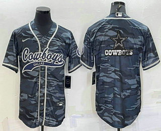 Men's Dallas Cowboys Blank Grey Camo Team Big Logo With Patch Cool Base Stitched Baseball Jersey