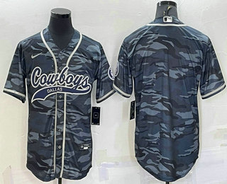 Men's Dallas Cowboys Blank Grey Camo With Patch Cool Base Stitched Baseball Jersey