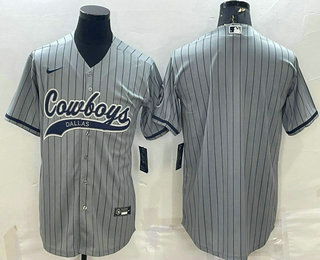 Men's Dallas Cowboys Blank Grey Pinstripe With Patch Cool Base Stitched Baseball Jersey