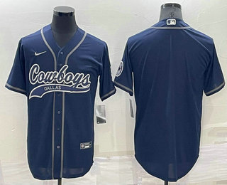 Men's Dallas Cowboys Blank Navy Blue Stitched MLB Cool Base Nike Baseball Jersey