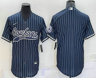 Men's Dallas Cowboys Blank Navy With Patch Cool Base Stitched Baseball Jersey