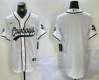 Men's Dallas Cowboys Blank White With Navy Cool Base Stitched Baseball Jersey