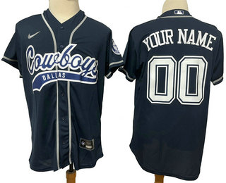 Men's Dallas Cowboys Custom Navy Blue Stitched Cool Base Nike Baseball Jersey