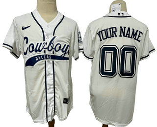 Men's Dallas Cowboys Custom White Stitched Cool Base Nike Baseball Jersey