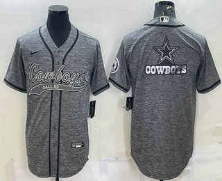 Men's Dallas Cowboys Grey Gridiron Team Big Logo Cool Base Stitched Baseball Jersey