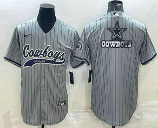 Men's Dallas Cowboys Grey Team Big Logo With Patch Cool Base Stitched Baseball Jersey