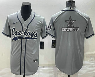 Men's Dallas Cowboys Grey Team Big Logo With Patch Cool Base Stitched Baseball Jersey