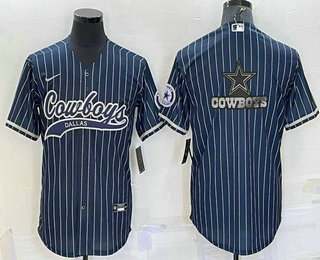 Men's Dallas Cowboys Navy Team Big Logo With Patch Cool Base Stitched Baseball Jersey