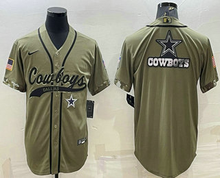 Men's Dallas Cowboys Olive Salute to Service Team Big Logo Cool Base Stitched Baseball Jersey