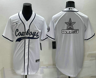 Men's Dallas Cowboys White Team Big Logo With Patch Cool Base Stitched Baseball Jersey