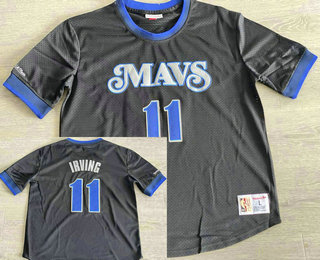 Men's Dallas Mavericks #11 Kyrie Irving Navy Blue Short Sleeved Swingman Throwback Jersey