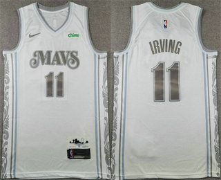 Men's Dallas Mavericks #11 Kyrie Irving White 2024 City Edition Sponsor Stitched Jersey