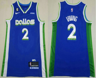 Men's Dallas Mavericks #2 Kyrie Irving Blue City 6 Patch Icon Sponsor Swingman Jersey