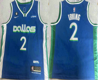 Men's Dallas Mavericks #2 Kyrie Irving Blue City 6 Patch Icon Sponsor Swingman Jersey