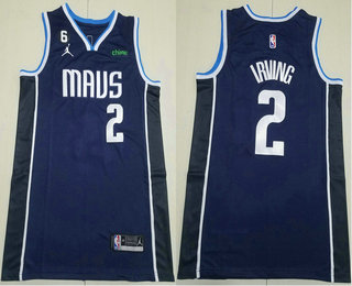 Men's Dallas Mavericks #2 Kyrie Irving Navy 6 Patch Icon Sponsor Swingman Jersey