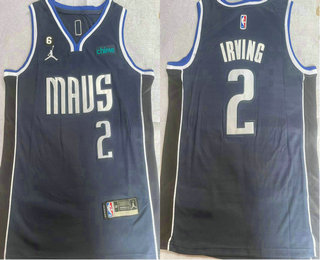 Men's Dallas Mavericks #2 Kyrie Irving Navy Blue 6 Patch Icon Sponsor Swingman Jersey