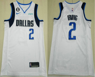 Men's Dallas Mavericks #2 Kyrie Irving White 6 Patch Icon Sponsor Swingman Jersey