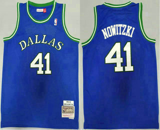 Men's Dallas Mavericks #41 Dirk Nowitzki 1998-99 Blue Hardwood Classics Soul Swingman Throwback Jersey