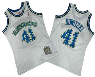 Men's Dallas Mavericks #41 Dirk Nowitzki 1998-99 White Hardwood Classics Soul Swingman Throwback Jersey