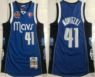 Men's Dallas Mavericks #41 Dirk Nowitzki Blue 1998-2019 Hardwood Hall of Fame AU Throwback Jersey