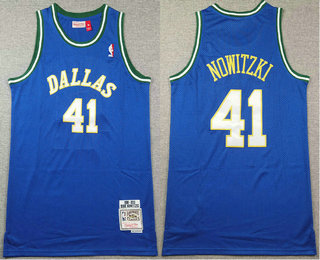 Men's Dallas Mavericks #41 Dirk Nowitzki Blue Gold Hardwood Swingman Throwback Jersey