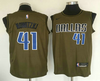 Men's Dallas Mavericks #41 Dirk Nowitzki Olive Stitched Nike Swingman Jersey