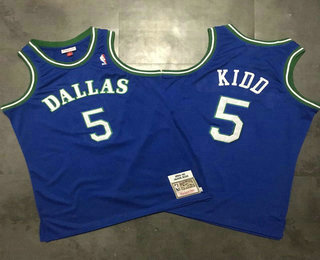 Men's Dallas Mavericks #5 Jason Kidd 1994-95 Light Blue Hardwood Classics Soul AU Throwback Jersey