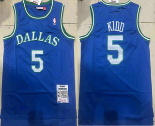 Men's Dallas Mavericks #5 Jason Kidd 1994-95 Light Blue Hardwood Classics Soul Swingman Throwback Jersey