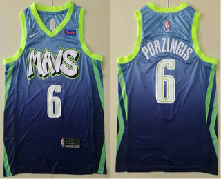 Men's Dallas Mavericks #6 Kristaps Porzingis Blue 2020 Nike City Edition Swingman Jersey With The Sponsor Logo