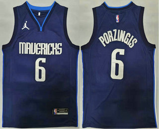 Men's Dallas Mavericks #6 Kristaps Porzingis Navy Blue Brand Jordan 2020 Swingman Stitched NBA Jersey